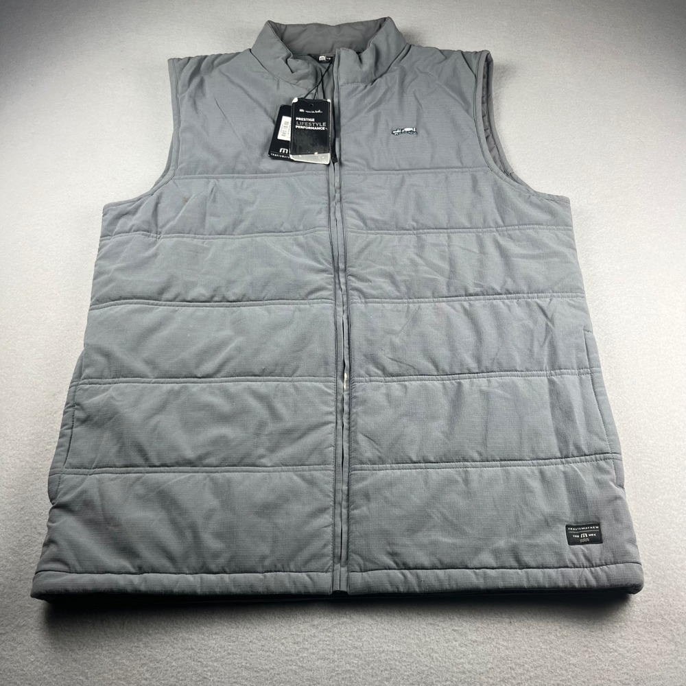 TravisMathew Mens Grey Quilted Puffer Vest Prestige Lifestyle Performance Large